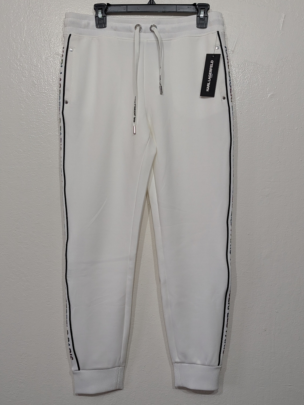 Karl Lagerfeld Women'sWhite Logo-Trim Jogger Pants